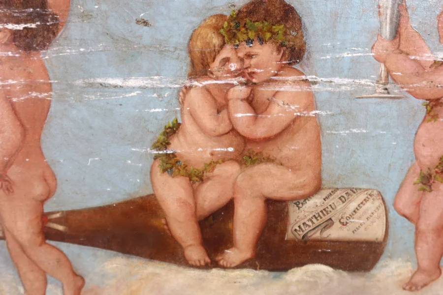 OIL ON CANVAS DEPICTING CHERUBS