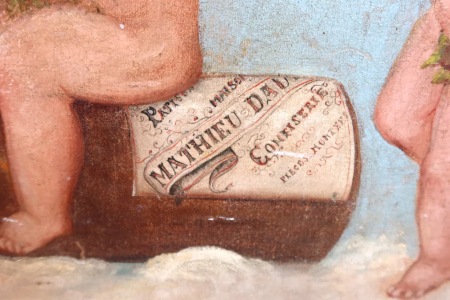 OIL ON CANVAS DEPICTING CHERUBS