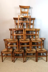 Set of ten caned walnut chairs, 19th century