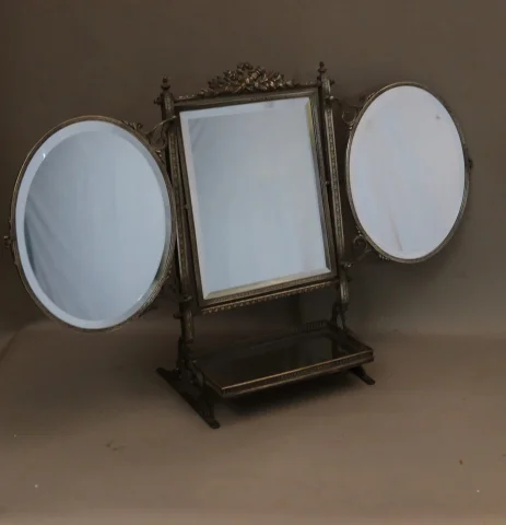 Silvered metal dressing table mirror — Good condition