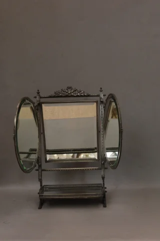 Silvered metal dressing table mirror — Good condition