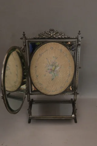 Silvered metal dressing table mirror — Good condition