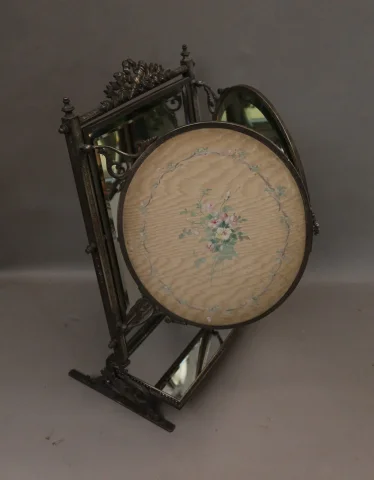 Silvered metal dressing table mirror — Good condition