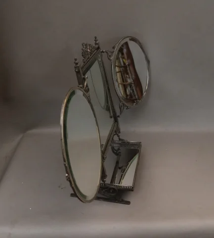 Silvered metal dressing table mirror — Good condition