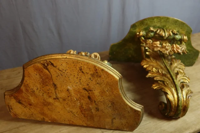 Pair of painted and gilt wood consoles, 20th century — Very good condition