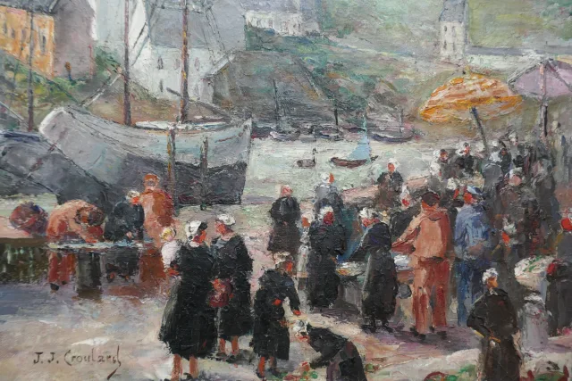 Jeanne Judith CROULARD (XIX / XX) "Market Scene in Brittany"