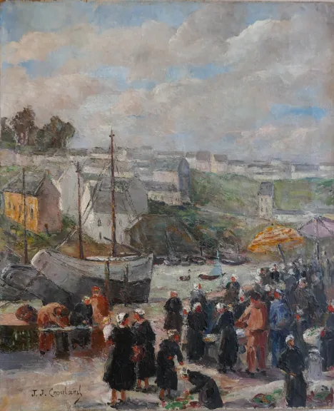 Jeanne Judith CROULARD (XIX / XX) "Market Scene in Brittany"