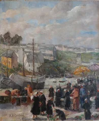 Jeanne Judith CROULARD (XIX / XX) "Market Scene in Brittany"