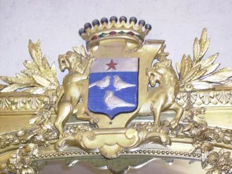 Grand miroir "Blason aux lions et couronne comtale" - Cariatides  XIX ème siècle