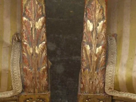 Paire de Faureils Cabriolet de style Louis XVI. Bois doré. Tissus Pierre Frey