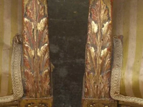 Paire de Faureils Cabriolet de style Louis XVI. Bois doré. Tissus Pierre Frey