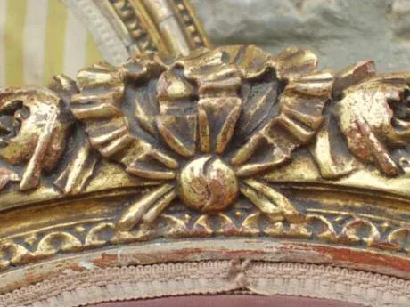 Paire de Faureils Cabriolet de style Louis XVI. Bois doré. Tissus Pierre Frey