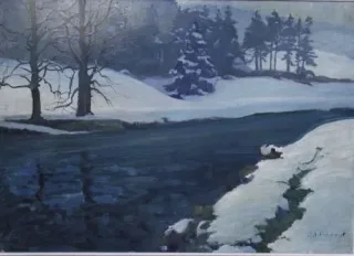 Adolphe FRAIPONT (actief in Luik 1930) "The Winter on the Ourthe"