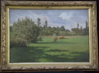 Leon Boudot ( Besançon 1851 - 1928 )  Les moissons  HST 38/57 cm