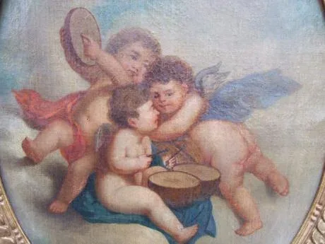Italienische Schule 18. Jahrhundert "Drei Putti spielen das Tamburin"