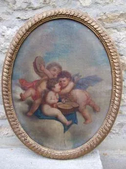 Ecole Italienne 18ème siècle "Trois Putti jouant du tambourin"