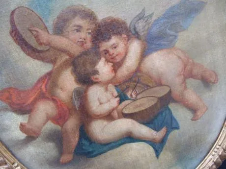 Italienische Schule 18. Jahrhundert "Drei Putti spielen das Tamburin"