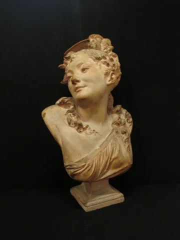Albert-Ernest CARRIER-BELLEUSE ( 1824 - 1887 )  "Le Réveil "  Buste en terre cuite