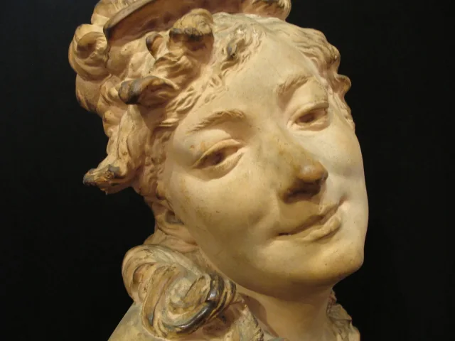 Albert-Ernest CARRIER-BELLEUSE ( 1824 - 1887 )  "Le Réveil "  Buste en terre cuite