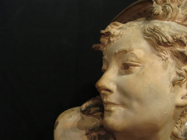 Albert-Ernest CARRIER-BELLEUSE ( 1824 - 1887 )  "Le Réveil "  Buste en terre cuite