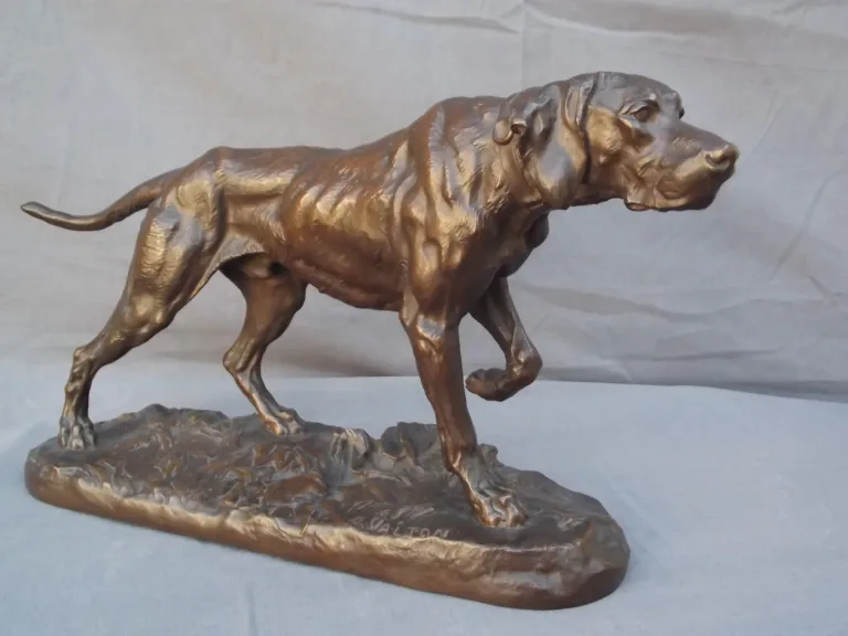 Charles VALTON (Pau 1851 - Paris 1918 ) Chien à l'arrêt - Bronze