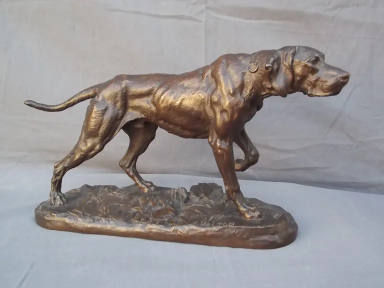 Charles VALTON (Pau 1851 - Paris 1918 ) Chien à l'arrêt - Bronze