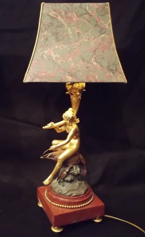 Charles Georges FERVILLE-SUAN, (Le Mans 1847-1925). Paire de Lampes en bronze doré.