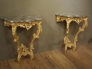 Rare Pair of Consoles applies giltwood Regency. (XVIII century)