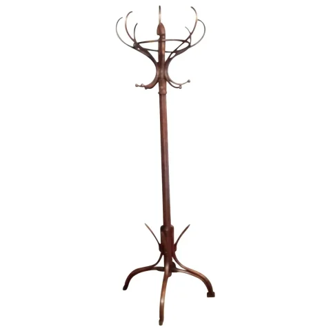 Porte manteau en hêtre modèle "Perroquet" en bois courbé foncé à huit patères style Thonet début 20ème