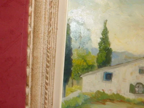 Tableau huile sur toile paysage  fait en Avignon   (signé Fabien 1947)