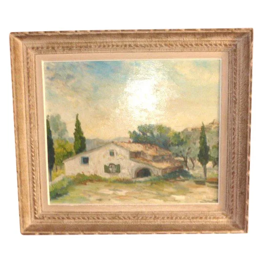 Tableau huile sur toile paysage  fait en Avignon   (signé Fabien 1947)