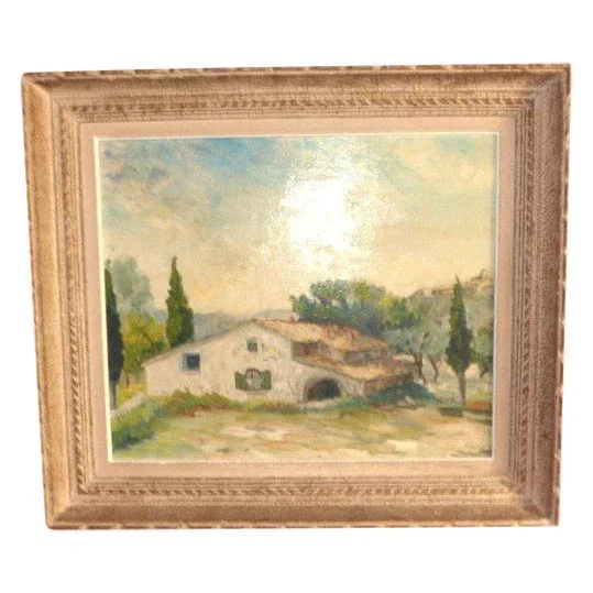 Tableau huile sur toile paysage  fait en Avignon   (signé Fabien 1947)
