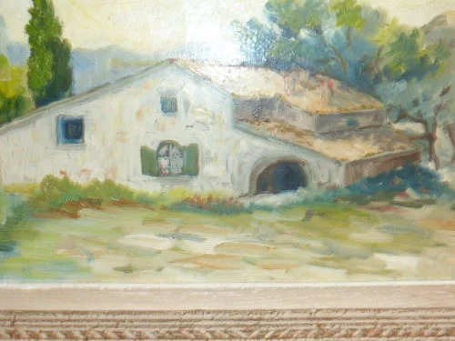 Tableau huile sur toile paysage  fait en Avignon   (signé Fabien 1947)