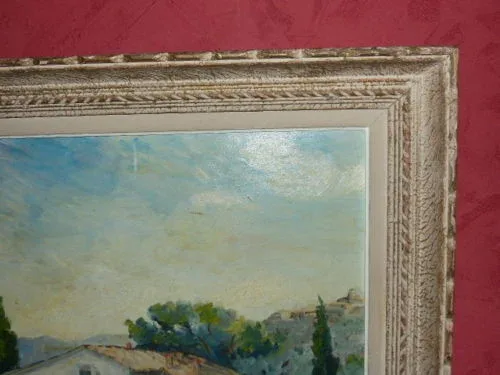 Tableau huile sur toile paysage  fait en Avignon   (signé Fabien 1947)
