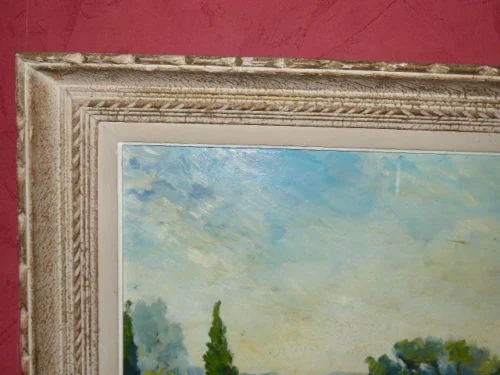 Tableau huile sur toile paysage  fait en Avignon   (signé Fabien 1947)
