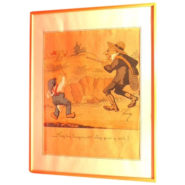aquarelle de chasse humoristique dessinateur Lavrate (1829-1888)