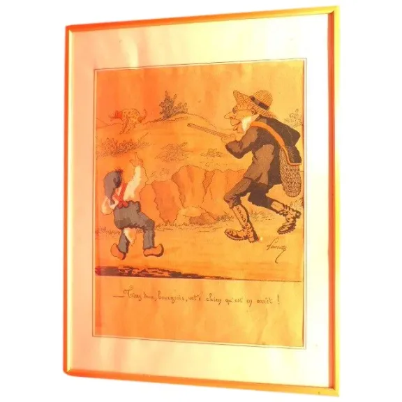 aquarelle de chasse humoristique dessinateur Lavrate (1829-1888)