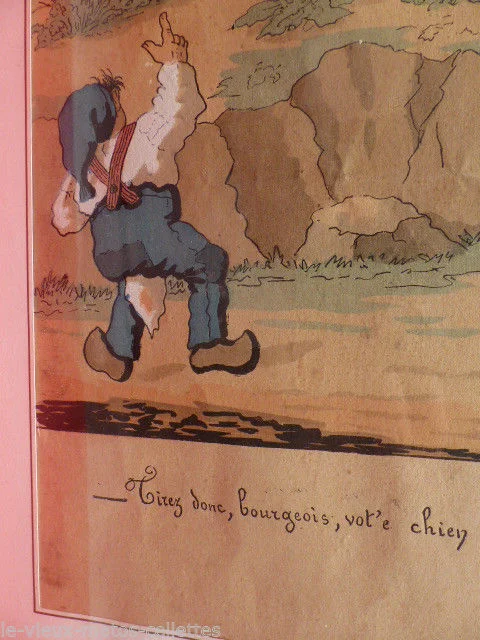 aquarelle de chasse humoristique dessinateur Lavrate (1829-1888)