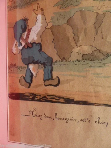 aquarelle de chasse humoristique dessinateur Lavrate (1829-1888)