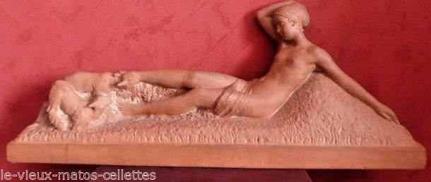 Sculpture en terre cuite Odalisque aux cabris de Georges GORI (XIX-XX)