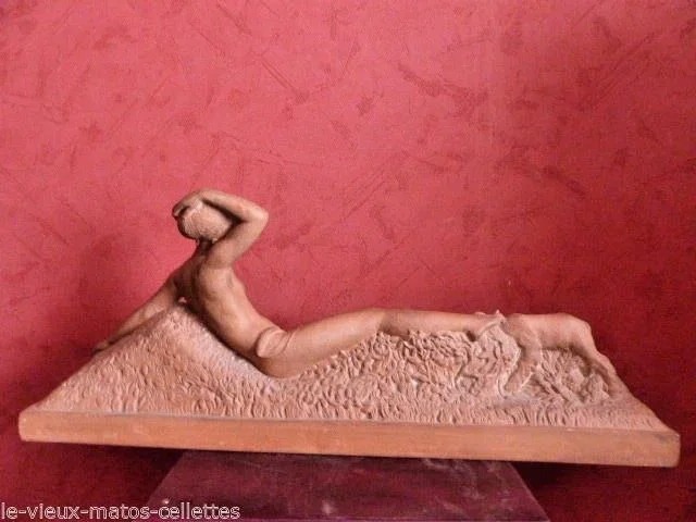 Sculpture en terre cuite Odalisque aux cabris de Georges GORI (XIX-XX)