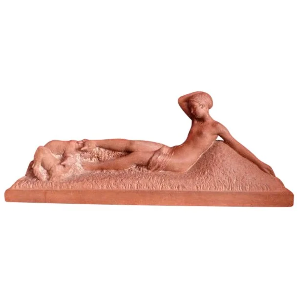 Sculpture en terre cuite Odalisque aux cabris de Georges GORI (XIX-XX)