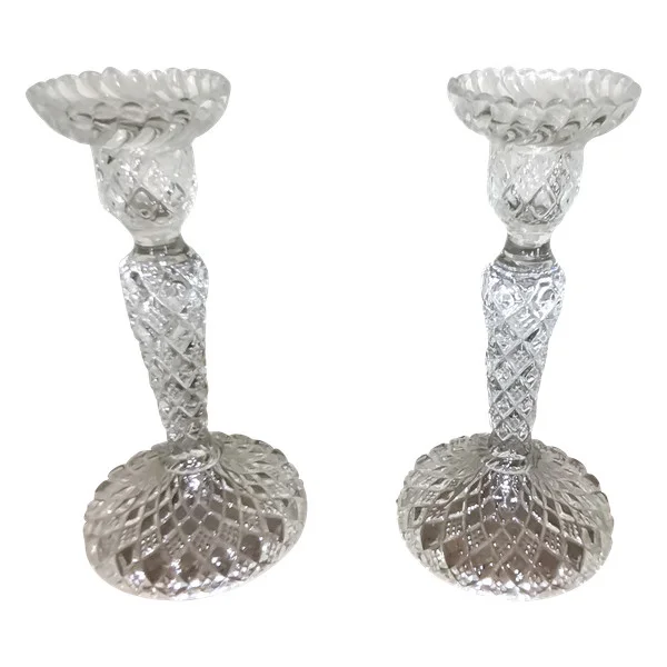 Paire de bougeoirs en verre signé de vallerysthal
