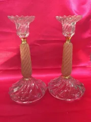 Paire de bougeoirs en verre signé de vallerysthal