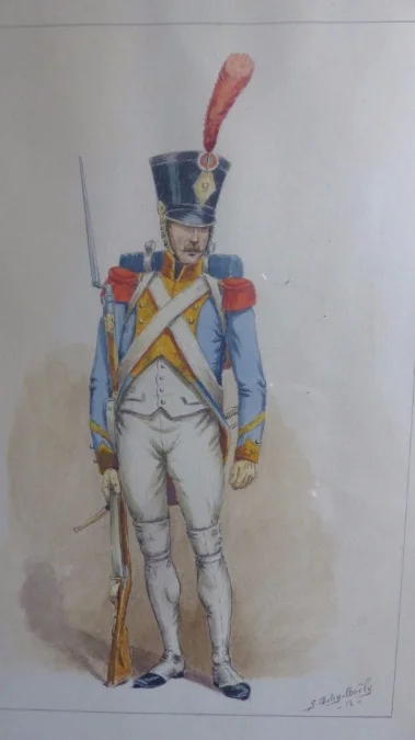 Aquarelle d'un soldat militaire signée de  G. Bitry-Boëly début 20ème