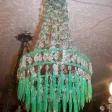 Lustre style louis XVI a pampilles en cristal vert et blanc style montgolfière non électrifié 19ème