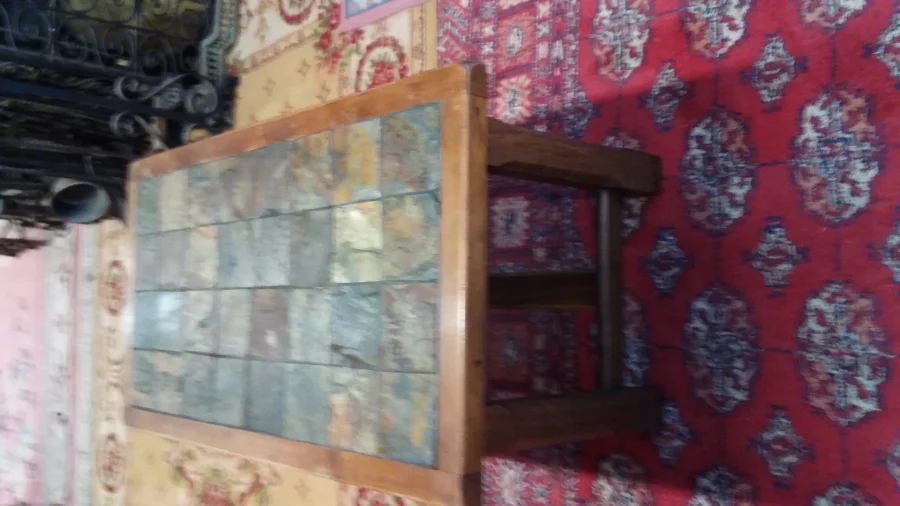 Table basse année 60 en hêtre et ardoise