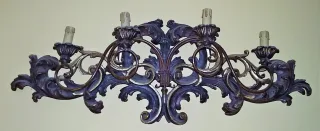 Applique fronton a 4 feux style louis  XV en résine imitation bois