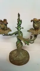Paire de bougeoirs style louis XV en bronze patine verte 19ème
