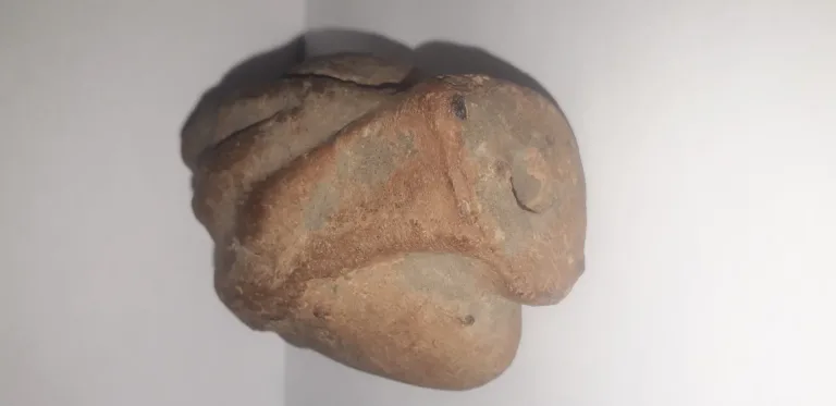 Tête antique  de femme à la coiffure méchée relevée en un haut chignon terre cuite